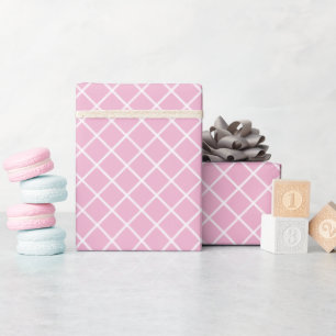 Classy Vintage Rose Pink White Check Pattern Wrapping Paper