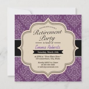 Classy Violet Damask Retirement Party Invitations