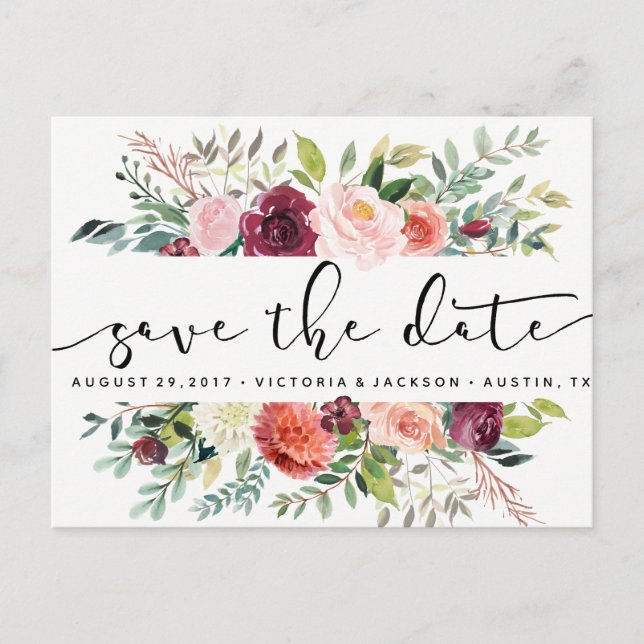 Classy Watercolor Autum wedding save the date Announcement Postcard (Front)