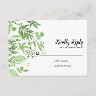 Classy Watercolor wild meadow green Wedding RSVP Card