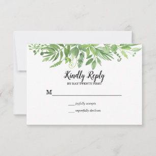 Classy Watercolor wild meadow green Wedding RSVP Card