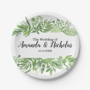 Classy Watercolor wild meadow greenery Wedding Paper Plate