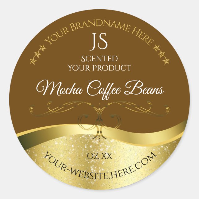 Classy Wavy Gold Decor Dark Brown Monogram Label (Front)