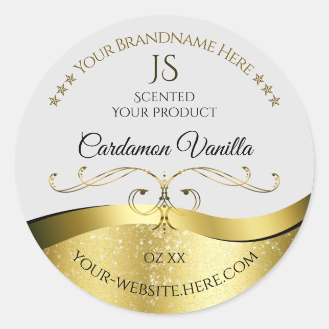 Classy Wavy Gold Decor Light Grey Monogram Label (Front)