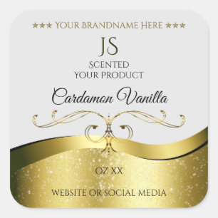 Classy Wavy Gold Decor Light Grey Monogram Label