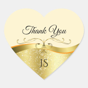 Classy Wavy Gold Decor on Light Peach Thank You Heart Sticker