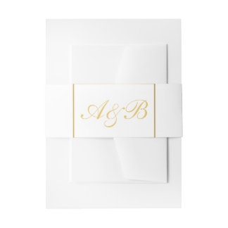 Classy Wedding Belly Band Gold Initials White Invitation Belly Band