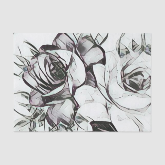 Classy Wedding Black White Rose Floral Pattern Tissue Paper (Front)