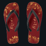 Classy Wedding Bride Deep Burgundy & Gold Foliage Thongs<br><div class="desc">These classy wedding Bride deep Burgundy and gold foliage flip flops have a dark burgundy background that is adorned with an intricate gold floral greenery pattern and customisable modern typography. The combination of the rich burgundy and the shimmering gold create an elegant and luxurious aesthetic. View the collection on this...</div>