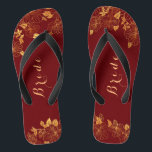 Classy Wedding Bride Deep Burgundy & Gold Foliage Thongs<br><div class="desc">These classy wedding Bride deep Burgundy and gold foliage flip flops have a dark burgundy background that is adorned with an intricate gold floral greenery pattern and customisable modern typography. The combination of the rich burgundy and the shimmering gold create an elegant and luxurious aesthetic. View the collection on this...</div>