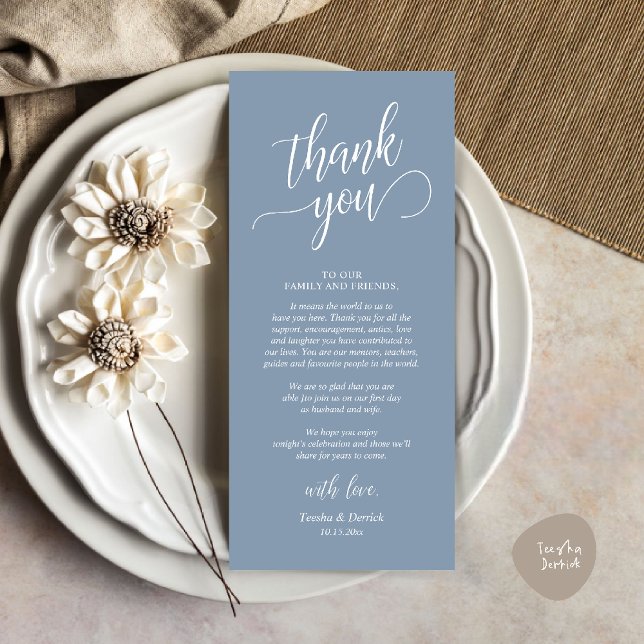 Classy Wedding Dinner Place Setting Thank You Card (Modern Classy Wedding Dinner Thank You Card Reception brunch lunch in dusty blue)