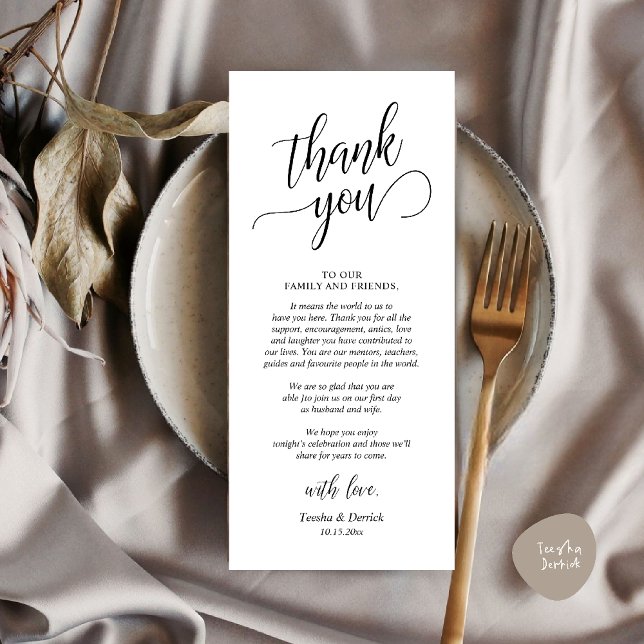 Classy Wedding Dinner Place Setting Thank You Card (Modern Classy Wedding Dinner Thank You Card Reception brunch lunch in Black White)