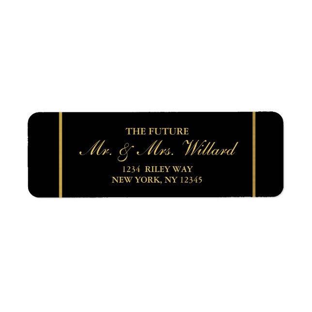 Classy Wedding Gold Foil - Black Return Address Label (Front)