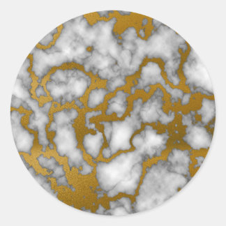 Classy White and Gold Marble Texture Design Classic Round Sticker