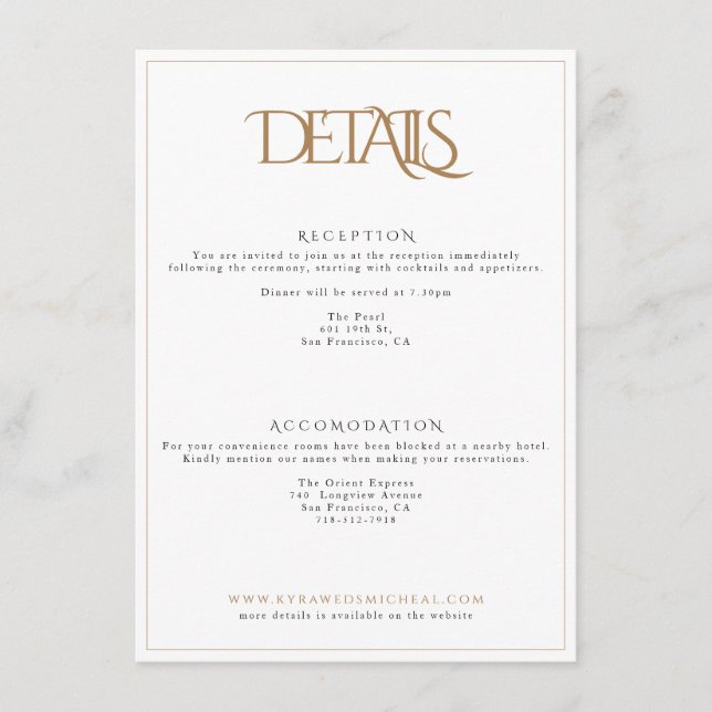 Classy White and Gold Monogram Typography Wedding Enclosure Card (Front)