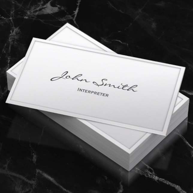 Classy White Border Interpreter Business Card (Creator Uploaded)