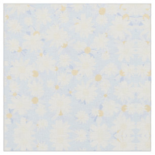 Classy White Daisy Flowers Botanical Blue design Fabric