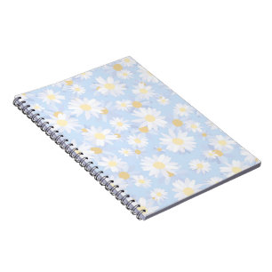 Classy White Daisy Flowers Botanical Blue design Notebook