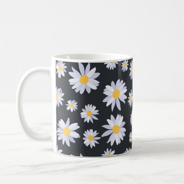 Classy White Daisy Flowers Botanical Coffee Mug (Left)