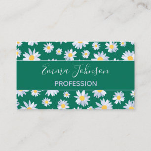 Classy White Daisy Flowers Botanical Green design Business Card