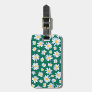 Classy White Daisy Flowers Botanical Green design Luggage Tag