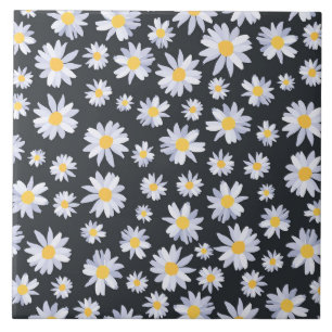 Classy White Daisy Flowers Botanical Grey design Ceramic Tile