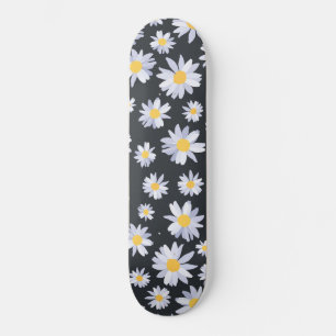 Classy White Daisy Flowers Botanical Grey design Skateboard