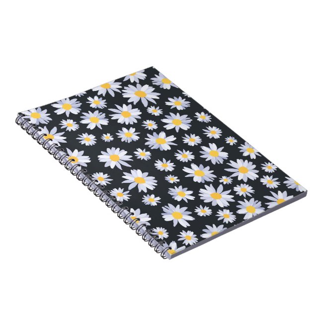 Classy White Daisy Flowers Botanical Notebook (Right Side)