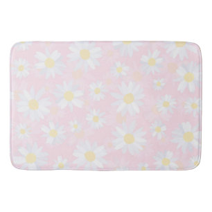Classy White Daisy Flowers Botanical Pink design Bath Mat