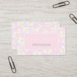 Classy White Daisy Flowers Botanical Pink design Business Card
