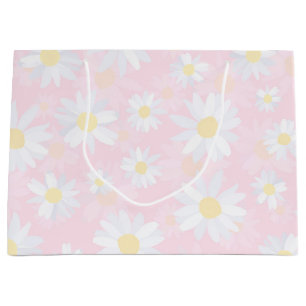 Classy White Daisy Flowers Botanical Pink design Large Gift Bag