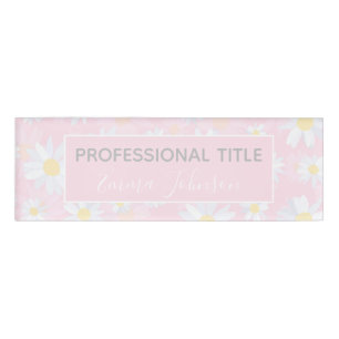 Classy White Daisy Flowers Botanical Pink design Name Tag