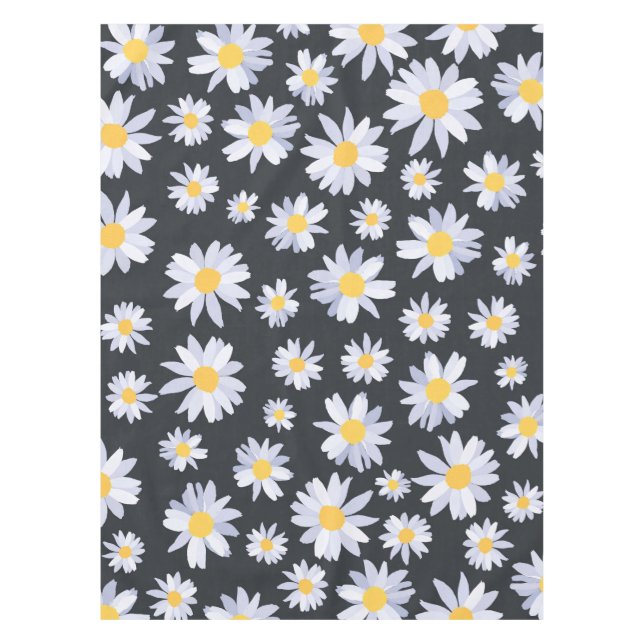 Classy White Daisy Flowers Botanical Tablecloth (Front)