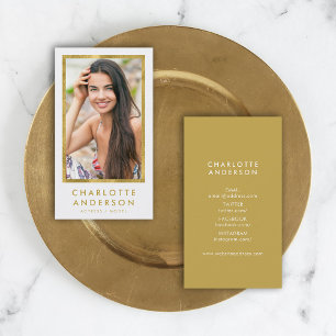 Classy White Faux Gold Headshot Photo Business Card