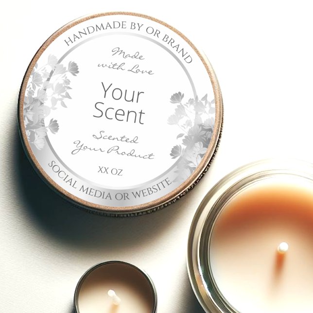 Classy White Floral Product Packaging Label Silver (Creator Uploaded)