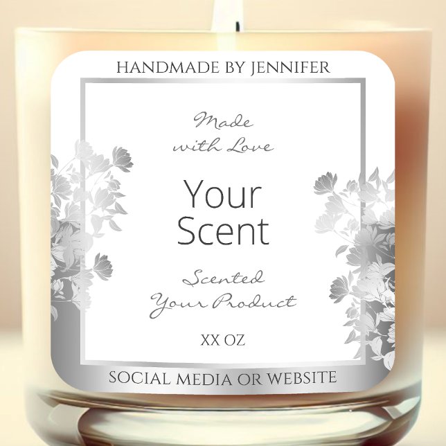 Classy White Floral Product Packaging Label Silver (Creator Uploaded)