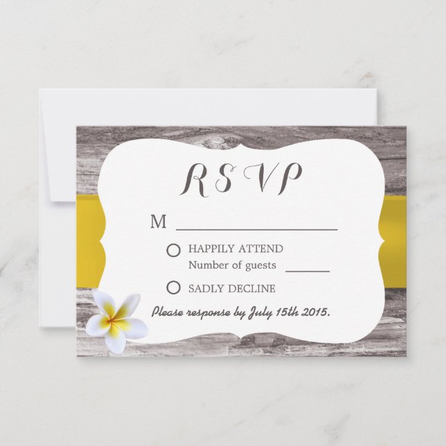 Classy White Frangipani Theme Wedding RSVP Card (Front)