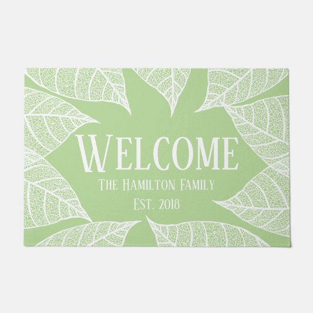Classy White Leaf Skeletons | Personalised Doormat (Front)