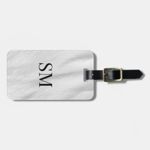 Classy White Leather Monogram Initials Luggage Tag
