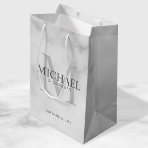 Classy White Marble Personalised Groomsmen Medium Gift Bag