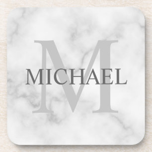 Classy White Marble Personalised Monogram and Name Coaster