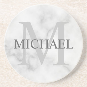 Classy White Marble Personalised Monogram and Name Coaster