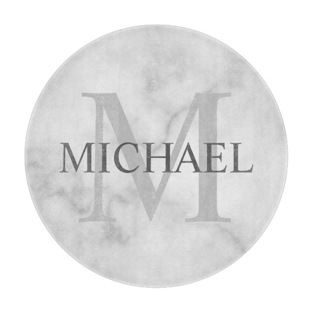 Classy White Marble Personalised Monogram and Name Cutting Board (Front)