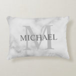 Classy White Marble Personalised Monogram and Name Decorative Cushion<br><div class="desc">Personalised Monogram and Name Gift
features personalised name in grey and monogram in light grey as background,  in classic serif font style,  
on white marble background.

Perfect as holiday gift,  family reunion favours,  housewarming gift,  wedding gift and gift for any special occasions.</div>