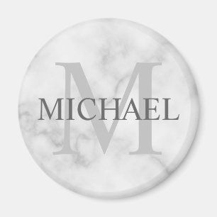 Classy White Marble Personalised Monogram and Name Magnet