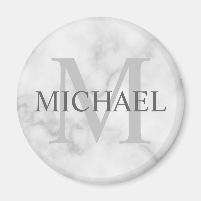 Classy White Marble Personalised Monogram and Name Magnet (Front)