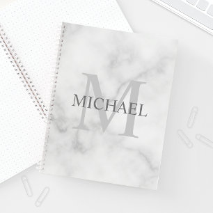 Classy White Marble Personalised Monogram and Name Notebook