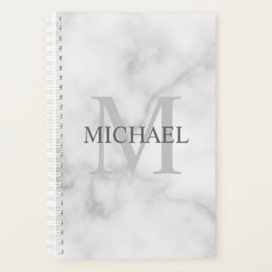 Classy White Marble Personalised Monogram and Name Planner