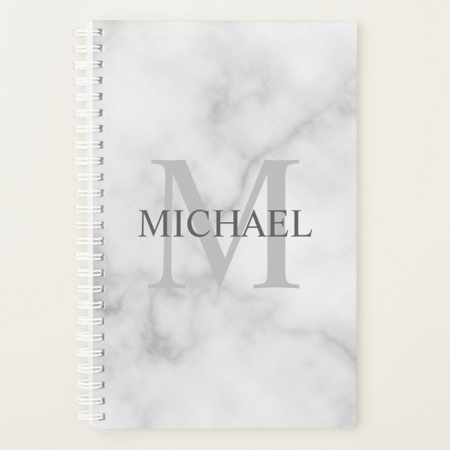 Classy White Marble Personalised Monogram and Name Planner (Front)