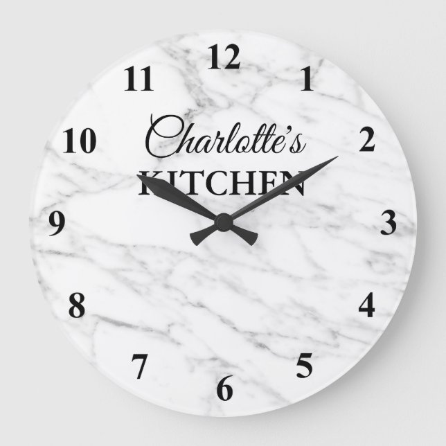 Classy white marble stone kitchen wall clock (Front)
